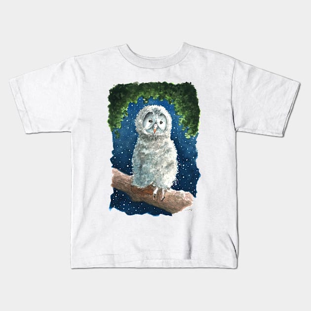 Night Owl Watercolors Kids T-Shirt by Carlotta Mascolo Art